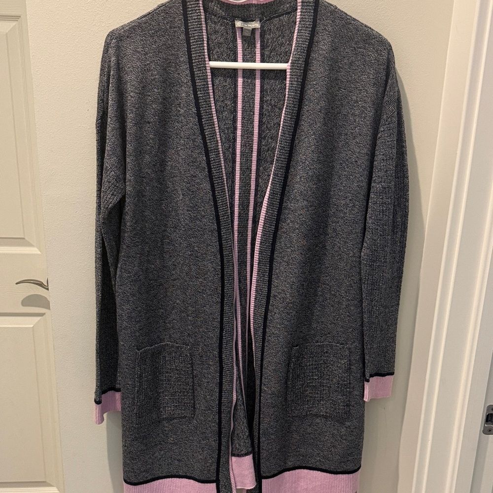 T byTalbots Charcoal and Light Pink Open front Cardigan side Zippers size MP